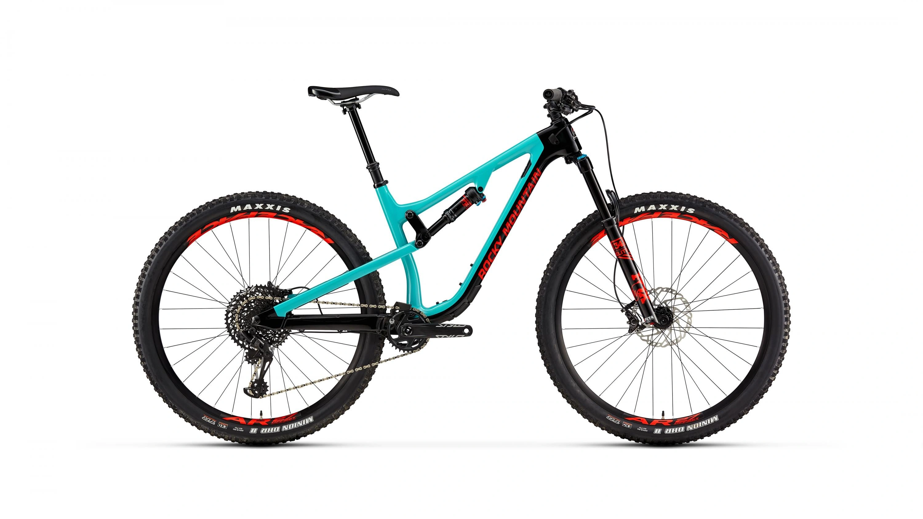 "Rocky Mountain Instinct Carbon 50: Máximo rendimiento en negro y azul - Talla Grande."